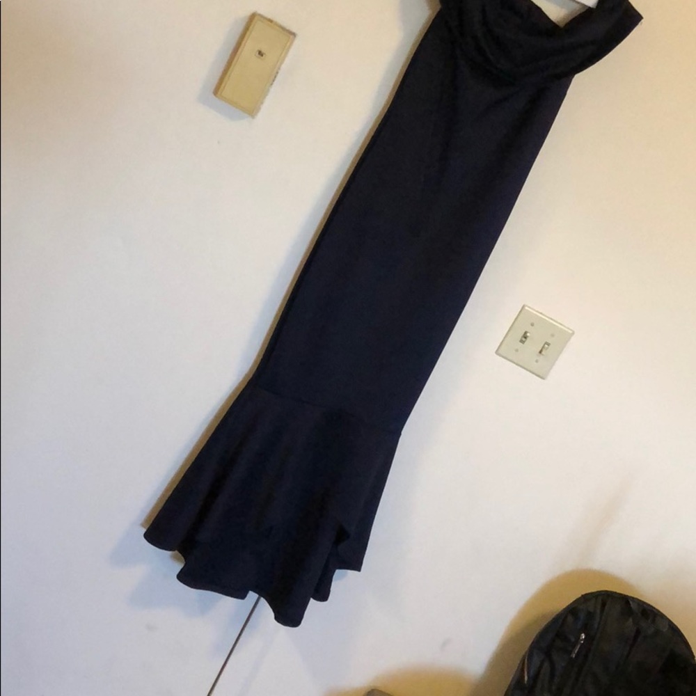 Navy blue cow neck dressy dress
